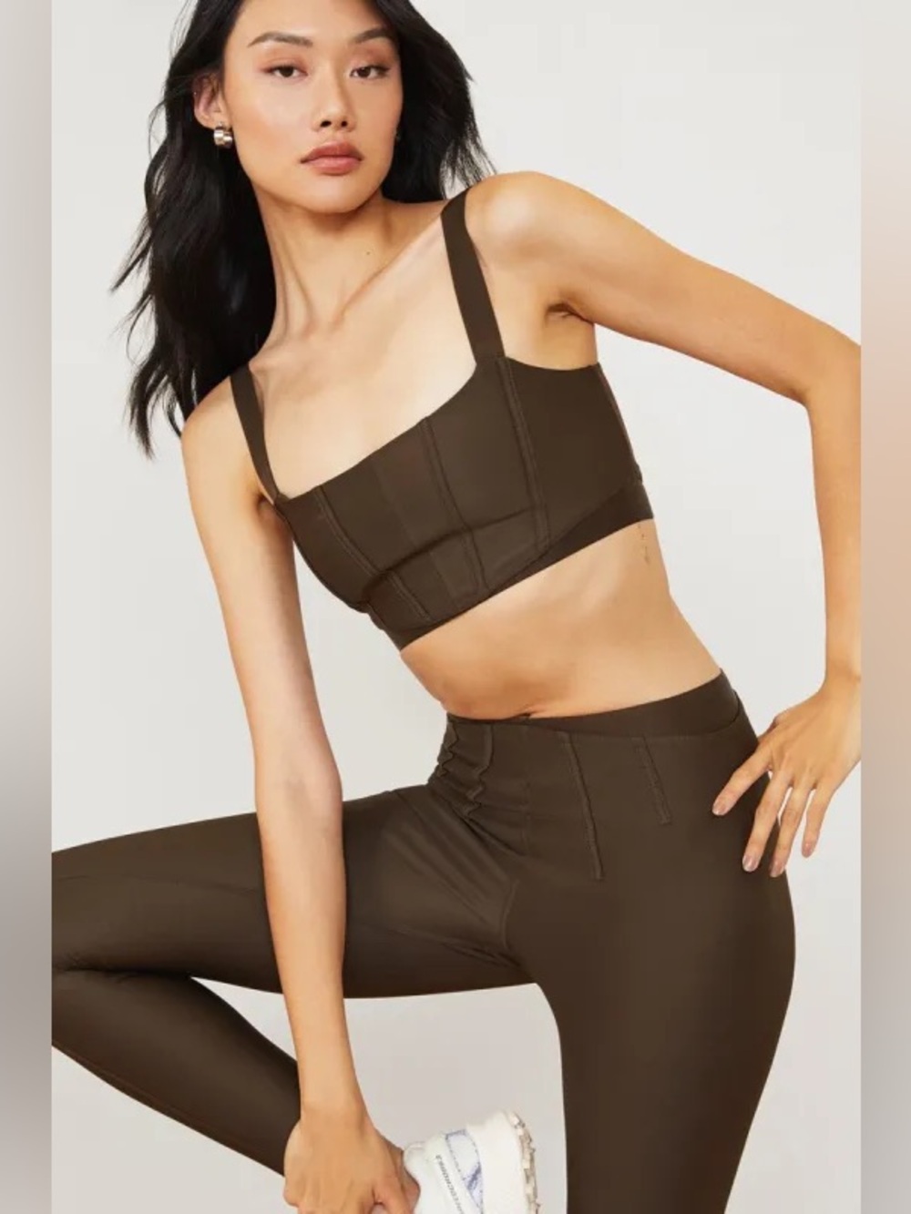 Alo Yoga Espresso Corset Bra S and Airlift High Waist 7/8 Leggings XS